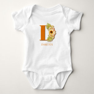 Body Monogramme floral Tournesol Lettre D avec nom