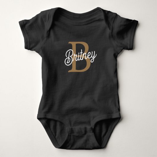 Body Monogramme moderne élégant Nom Black Gold Script (Devant)