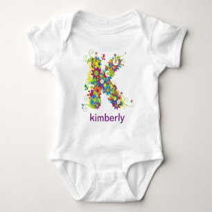Body Nom alphabet floral Bébé Tee (Monogramme K)