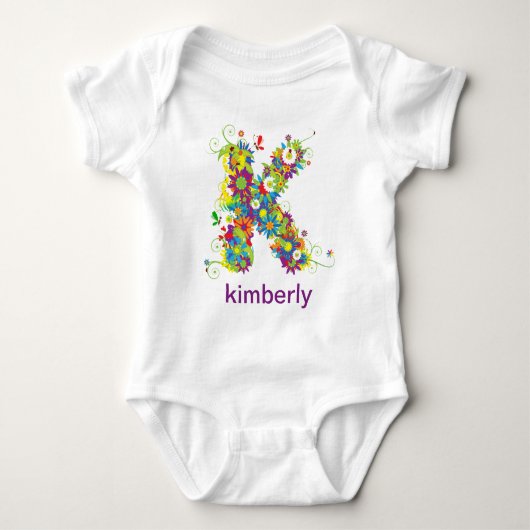 Body Nom alphabet floral Bébé Tee (Monogramme K) (Devant)
