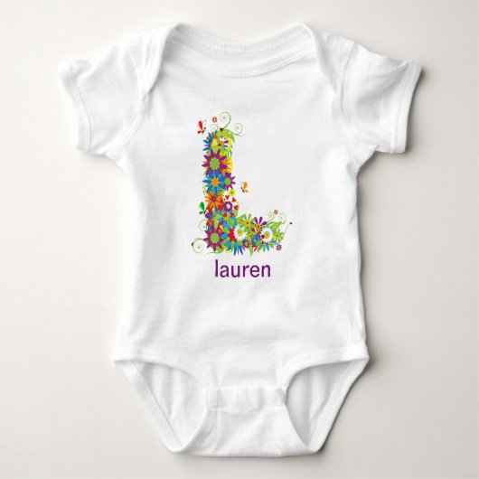 Body Nom alphabet floral Bébé Tee (Monogramme L) (Devant)