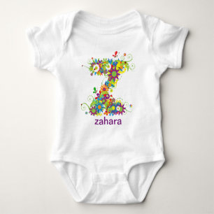 Body Nom alphabet floral Bébé Tee (Monogramme Z)