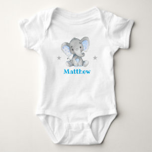 Body Nom de garçon éléphant bleu nouveau-né tout-petit