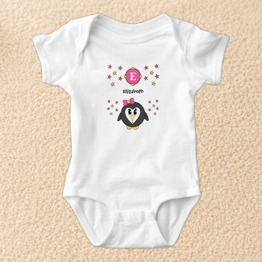 Body Nom de pingouin mignon étoiles jaune rose