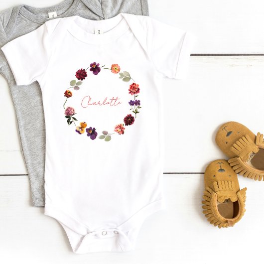 Body Nom de script aquarelle de couronne florale rustiq