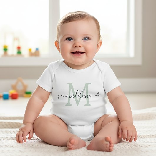 Body Nom de script personnalisé Monogramme Vert tendre
