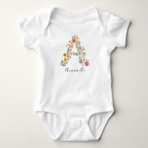 Body Nom personnalisé et monogramme floral 'A'