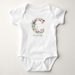 Body Nom personnalisé et monogramme floral 'C'