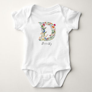 Body Nom personnalisé & Monogramme floral 'D'