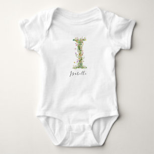 Body Nom personnalisé & Monogramme floral 'I'