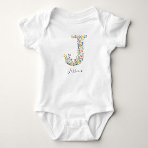 Body Nom personnalisé & Monogramme floral 'J'