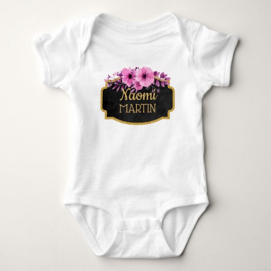 Body Nom rose floral de monogramme d'or d'aquarelle (Devant)