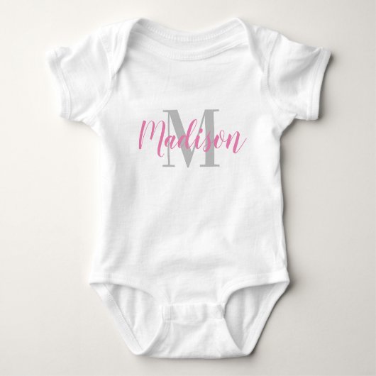 Body Nom rose personnalisé et t-shirt initial gris bébé (Devant)