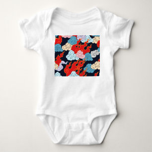 Body Nuages, flammes : Motif Vintage noir.