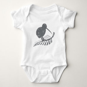 Body oiseau argenté mignon de kiwi et fougère argent