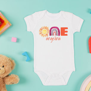Body ONE First Birthday Baby Boho Rainbow with Name