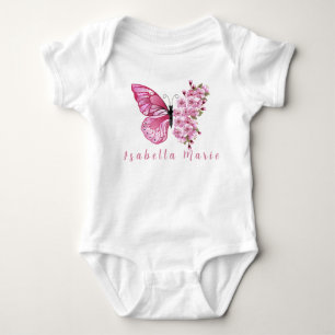Body Papillon Rose Nom Personnalisé Morden Mignon