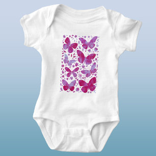 Body Papillons Aquarelle Magenta Rose