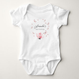 Body Papillons roses 1er costume bébé anniversaire