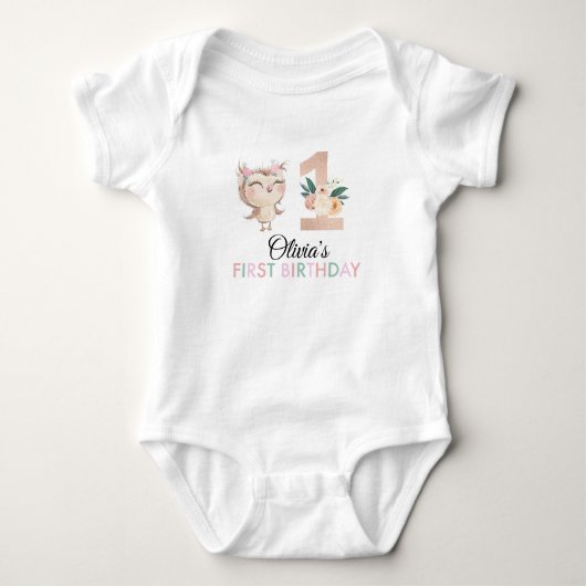 Body Peachy Owl Anniversaire de fête Baby Bodysuit (Devant)