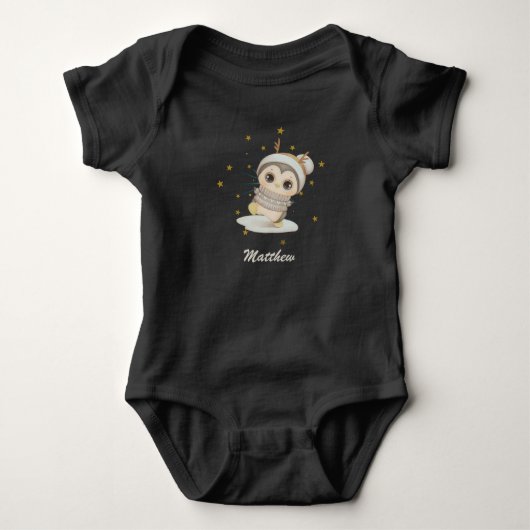 Body Penguin Boho D'Hiver Avec Étoiles Et Nom Bébé Garç (Devant)
