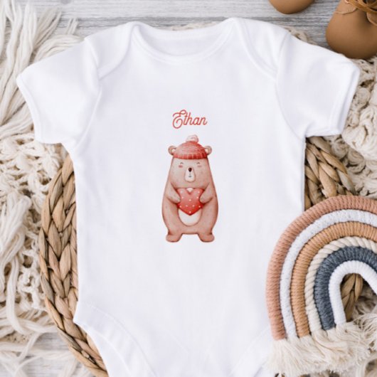Body Personalized Baby Bodysuit With A Teddy Bear