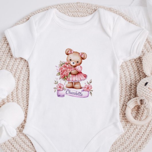 Body Personalized baby Girl Bodysuit With A Teddy Bear