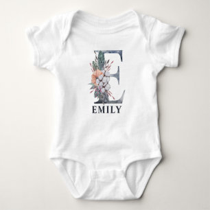 Body Personnalisé Floral Baby Girl Name Baby Initial E