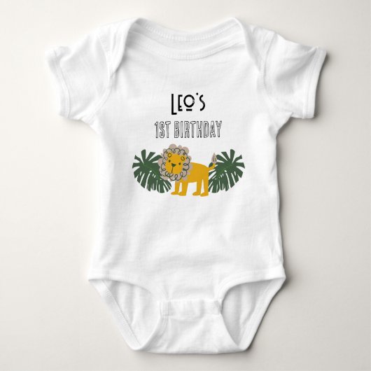 Body Personnalisé Nom 1er Anniversaire Fête tenue Jungl (Devant)