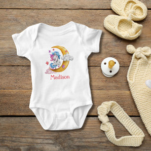 Body Personnaliser mignon fille Unicorn Lune nuages ros