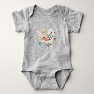 Body Petit Bodysuit Floral Bébé Oiseau Blanc