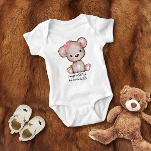 Body Petit Boss mignon bébé fille Teddy Ours rose Bow