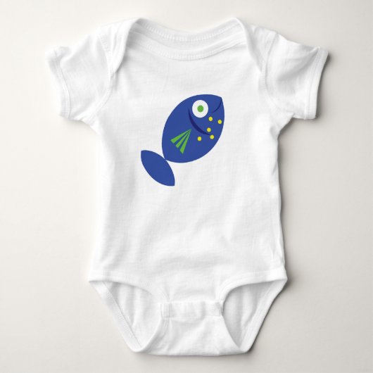 Body Pièce en t bleue heureuse de bébé de poissons (Devant)