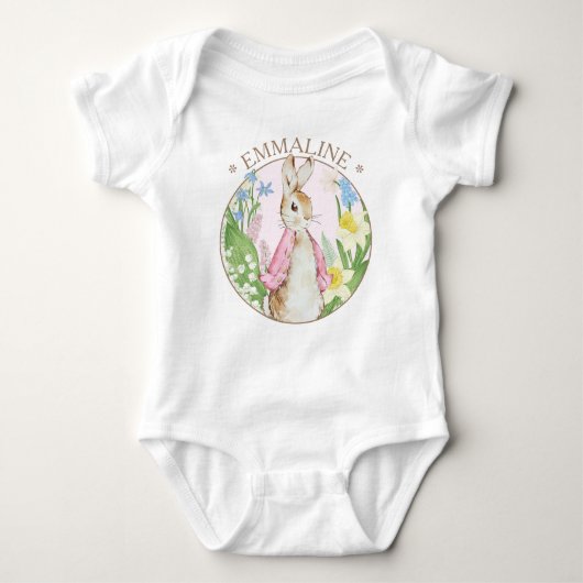 Body Pierre le lapin Printemps fleurit Baby shower rose (Devant)