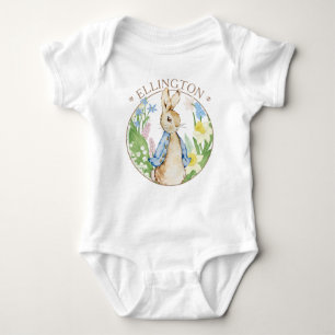 Body Pierre le lapin Printemps fleurs Baby shower bleu