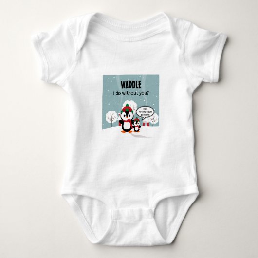 Body Pingouin Bébé Gris Mignonne En Neige D'Hiver (Devant)