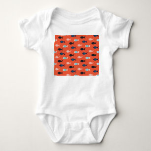 Body Poisson vintage, motif rouge corail.