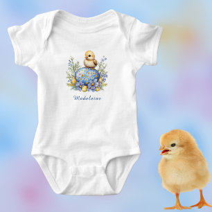 Body Poussin Bébé Mignon Œuf de Pâques Bleu Jaune Monog
