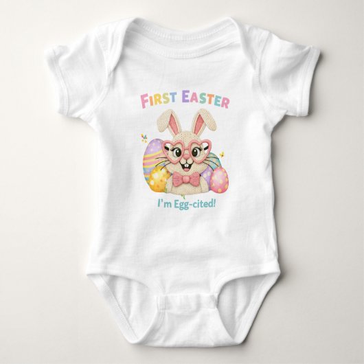 Body Premier lapin surexcité de Pâques de bébé mignon (Devant)