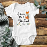 Body Première Aquarelle de Noël Cute Fox<br><div class="desc">Cute Watercolor Fox et branle ma première chemise de bébé de Noël. Modèle personnalisé vous pouvez modifier la date.</div>