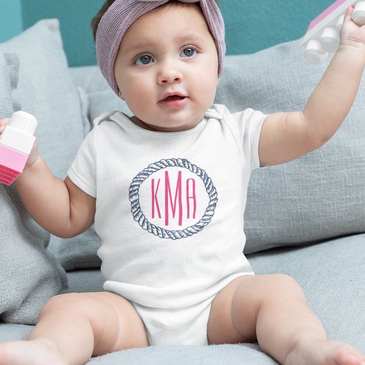 Body Preppy Nautical Navy & Pink Rope Monogram Baby