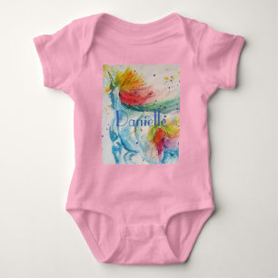 Body Rainbow Unicorn Baby Watercolor art tout en un