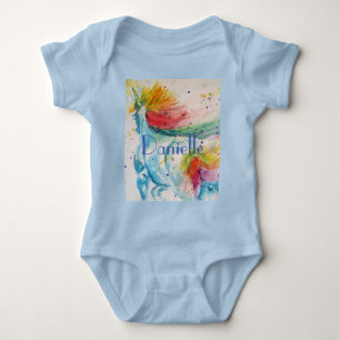 Body Rainbow Unicorn Baby Watercolor art tout en un