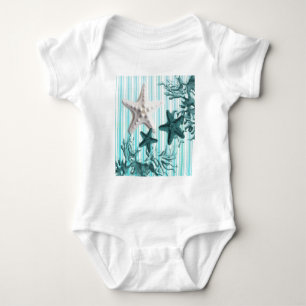 Body rayures nautiques aqua bleu étoile coquillages