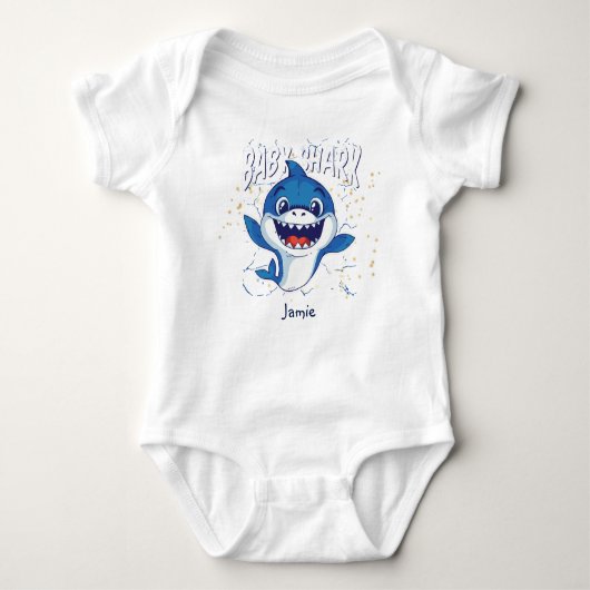 Body Requin Bébé Bleu Blanc Mignon Drôle Baptême Nommé (Devant)
