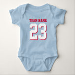 Body Royal Blue Red Baby Football Jersey Sports Romper<br><div class="desc">Joli maillot de football pour bébé. Maman et papa adorent le sport. C'est naturel que le bébé aussi. Mignonne tenue de bébé en bleu royal, rouge et blanc. Vous pouvez customiser le nom et le numéro du joueur sur l'avant et l'arrière du maillot. Pas seulement pour les fans de football....</div>