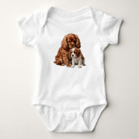 Ruby Cavalier Spaniel et son chiot Blenheim