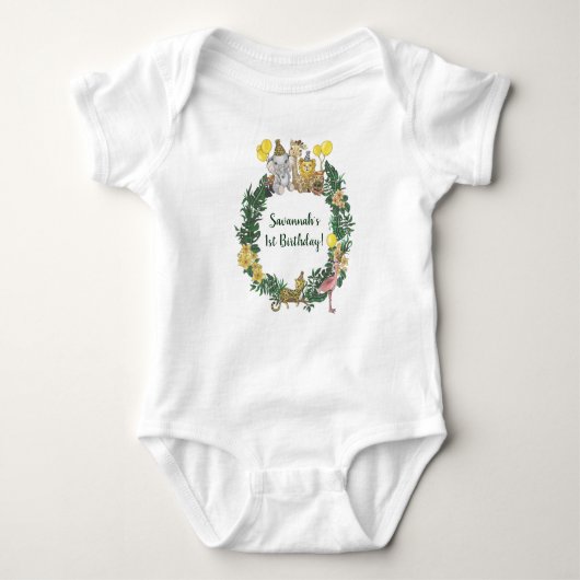 Body Safari vert mignon Animaux Wreath Premier Annivers (Devant)
