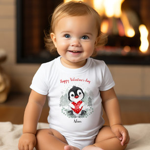 Body Saint-Valentin Pingouin Mignon Nom Personnalisé