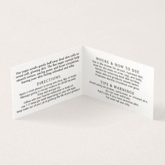 Body scrub packaging insert care marketing (Inside)